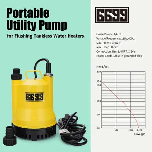 Miniatura 3 de Kit de limpieza y descalcificación para calentadores de agua sin tanque 6699 Incluye bomba sumergible de uso general con adaptadores, cubeta de 3