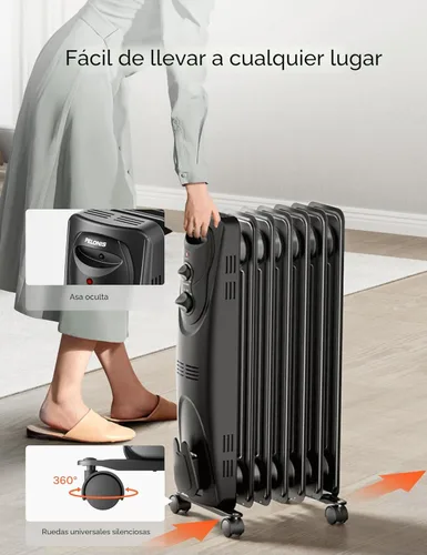 Miniatura 7 de PELONIS Calentador de radiador para grandes espacios, radiador eléctrico lleno de aceite, dos perillas, 1500 W, calentador de espacio silencioso, 3