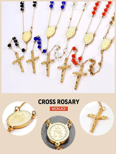Miniatura 8 de FaithHeart Collar de cruz de rosario cristiano para mujeres y hombres, acero inoxidable para orar rosario en Y, caja de regalo