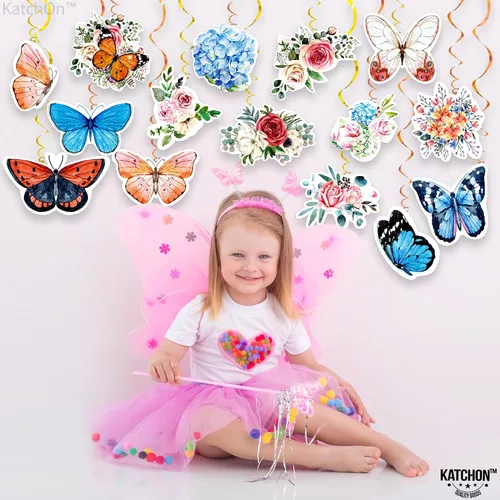 Miniatura 2 de KatchOn, Remolinos colgantes de mariposa tropical, paquete de 30, no se puede hacer tú mismo, remolinos colgantes de mariposa de primavera
