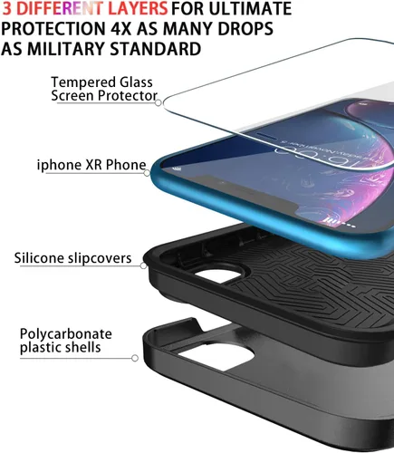 Miniatura 6 de Diverbox Funda para iPhone XR [Protector de Pantalla de Vidrio Templado] [A Prueba de Golpes] [A Prueba de Caídas] Funda de Teléfono de Protección