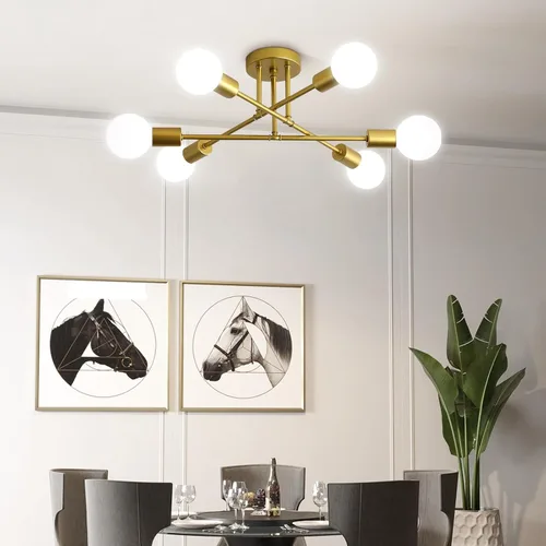 Miniatura 2 de Lámpara de techo, lámpara de techo de 6 luces, moderna lámpara de comedor, accesorios de iluminación dorados Sputnik para montaje en techo, lámparas