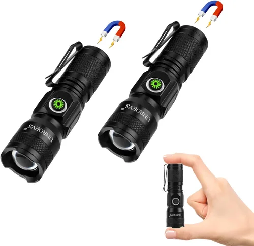 Miniatura 8 de UNROEVS Mini linterna recargable con imán, linternas de bolsillo de alto lúmenes con clip, luz LED compacta de 1200 lúmenes, pequeña luz y largo
