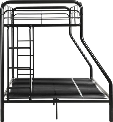 Miniatura 5 de Litera individual sobre matrimonial, litera de metal con escaleras, protector de seguridad, sin ruido para dormitorio pequeño, color negro
