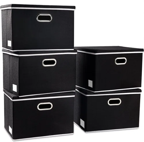 Miniatura 23 de PRANDOM Contenedor de almacenamiento plegable con tapa [1 unidad] Caja de almacenamiento decorativa de tela de lino, cesta organizadora con asas