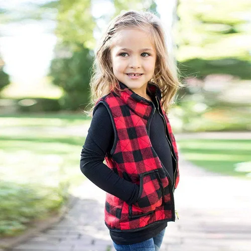 Miniatura 3 de Ayalinggo Toddler Baby Girls Boys Winter Warm Vest Clothes Buffalo Plaid Christmas Jacket Kids Puffer Quilted Gilet Coat