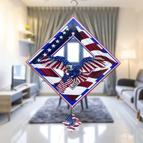 Miniatura 4 de Hilanderos de Águila para Patio y Jardín, Hilandero de Viento Colgante, Atrapadores de Viento 3D de Metal, Hilandero Cinético de Bandera Americana
