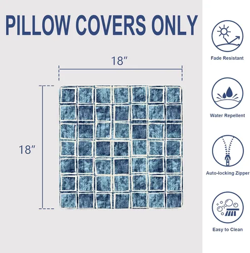 Miniatura 524 de Juego de 2 almohadas para exteriores de 16 x 16 pulgadas, repelentes al agua con interiores, para muebles de patio, hogar, jardín, geometría bohemia
