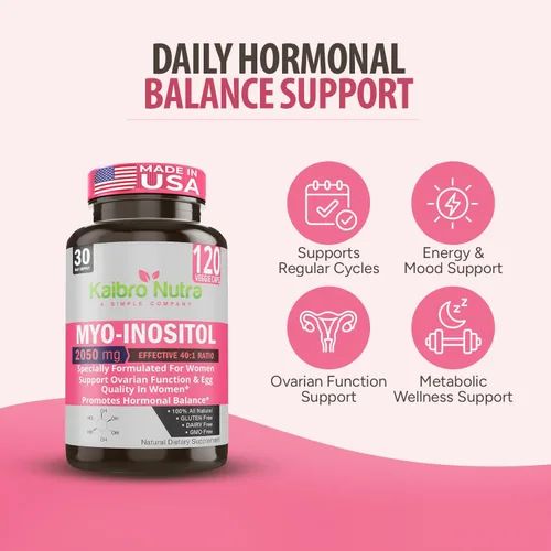 Miniatura 3 de Kaibro Nutra Suplemento de mio-inositol, mio-inositol y D-chiro inositol proporción 40:1, equilibrio hormonal y apoyo ovárico para mujeres