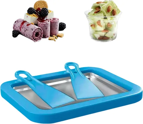 Miniatura 10 de Máquina para hacer helados enrollados, sartén para puntos dulces, plato frío instantáneo, ideal para hacer helado enrollado, suave para servir
