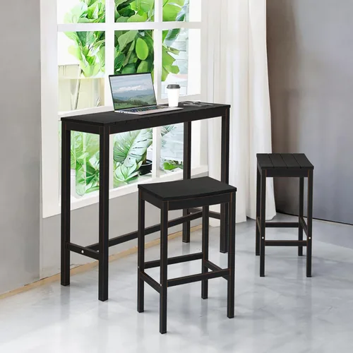 Miniatura 2 de Cozyman Juego de mesa y sillas de altura de barra al aire libre, 3 piezas con parte superior negra y patas de bronce para patio con mesa superior