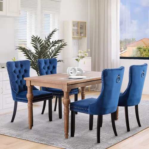 Miniatura 3 de SoarFlash Juego de 2 sillas de comedor de terciopelo, sillas laterales con respaldo alto, moderna silla auxiliar tapizada de alta gama con anillo