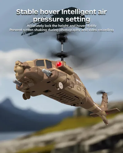 Miniatura 3 de Helicóptero RC con misiles, helicóptero militar de control remoto de 2.4 GHz para niños, helicóptero militar, luces LED, retención de altitud, Marrón