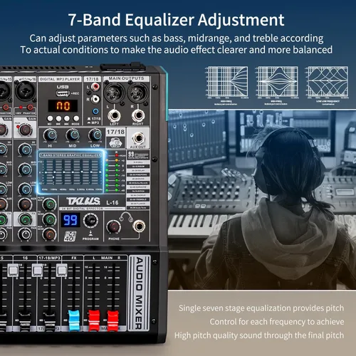 Miniatura 4 de Mezclador de audio, TKLBLS profesional de 16 canales, mesa de mezclas para DJ con DSP de 99 bits, consola de mezclas de sonido de 7 bandas de EQ