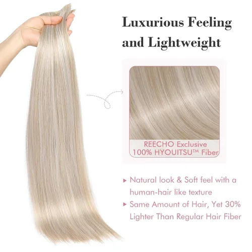 Miniatura 3 de REECHO Extensiones de cabello con pinzas, extensiones de cabello grueso y largo, extensiones de cabello sintético ligero para mujer, 24 pulgadas a