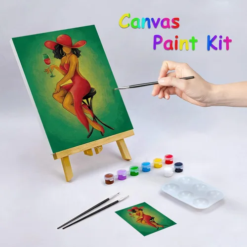 Miniatura 2 de Kit de Pintura en Lienzo de 8 x 10 pulgadas, Lienzo Predibujado para Pintar, Regalo de Cumpleaños, Kit de Pintura con Tema de Dama Elegante, DIY