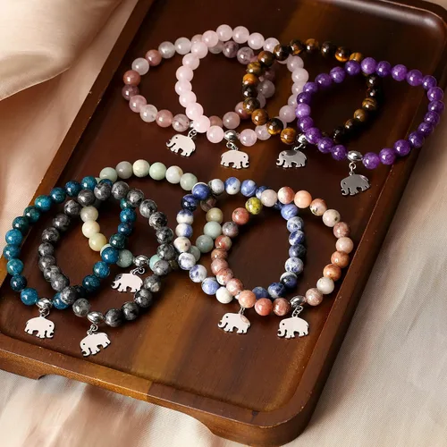 Miniatura 5 de Regalos de elefante para mujer, pulseras de relajación curativas de piedra natural, de 0.315in antiansiedad, piedras de cristal para aliviar