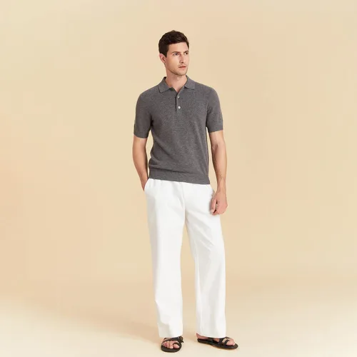Miniatura 4 de GreenMount Polo de cachemira para hombre Jacquard manga corta suave ligero