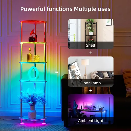 Miniatura 2 de Lámpara de pie con estantes de altura ajustable con sincronización de música LED lámpara de pie con estación de carga regulable y sincronización RGB
