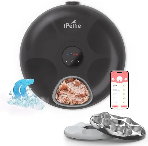 Miniatura 8 de iPettie Donut Frost - Comedero automático inalámbrico para mascotas de 6 comidas, alimentos secos y húmedos, con dos paquetes de hielo, batería