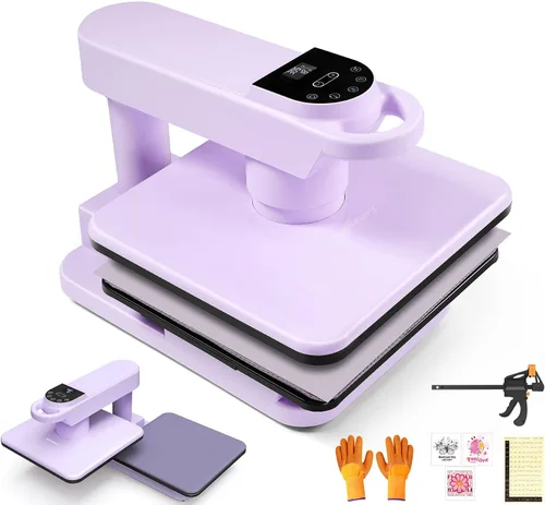 Miniatura 10 de Máquina de prensa de calor automática de doble banco de trabajo, 360° Swing Away 15x15 prensa inteligente para camisetas con liberación automática