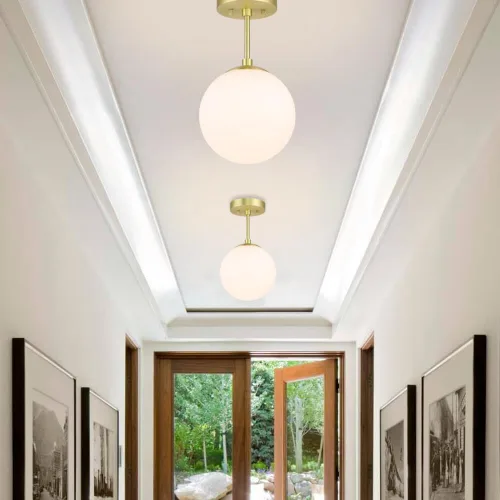 Miniatura 5 de XiNBEi Lighting Lámpara de techo semiempotrada de 1 luz, luz de techo semiempotrada, acabado de latón satinado para sala de estar y comedor