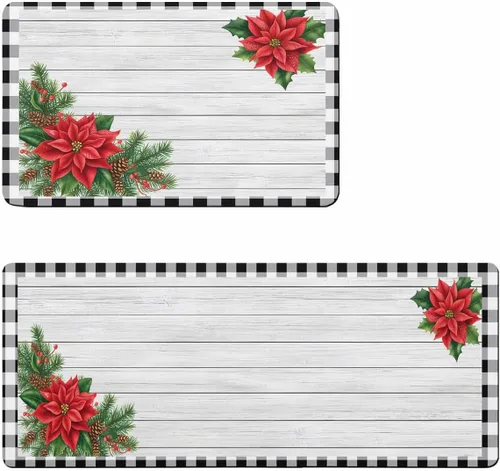 Tapete de baño de flor de pascua de Navidad para bañera, antideslizante, de secado rápido y absorbente, de tierra de diatomeas, tapete de cocina,