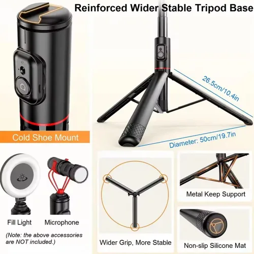Miniatura 4 de Palo selfie de 72 pulgadas, trípode todo en 1, kit de video con control remoto inalámbrico integrado, portátil, ligero, trípode extensible