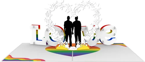 Miniatura 6 de iGifts And Cards Tarjeta desplegable 3D de corazón gay – Escultura floral Love is Love para el mes del orgullo, boda, aniversario y salida – Regalo