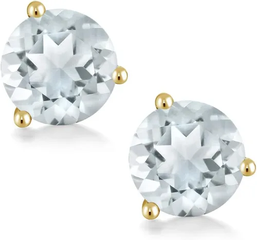 Miniatura 104 de Gem Stone King Aretes de oro de 14 quilates, 0.236 in, piedra natal redonda, Martini, 3 puntas, aretes de oro para mujer