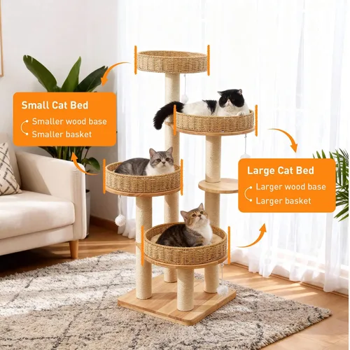 Miniatura 7 de Árbol moderno para gatos de interior para adultos, torre grande para gatos de 54 pulgadas de alto con poste rascador, árbol de madera para gatos