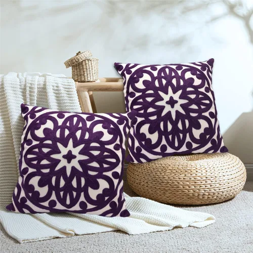 Miniatura 2 de Alysheer Juego de 2 fundas de almohada decorativas bordadas de 18 x 18 pulgadas, patrón clásico de punto de mandala bohemio, fundas de cojín