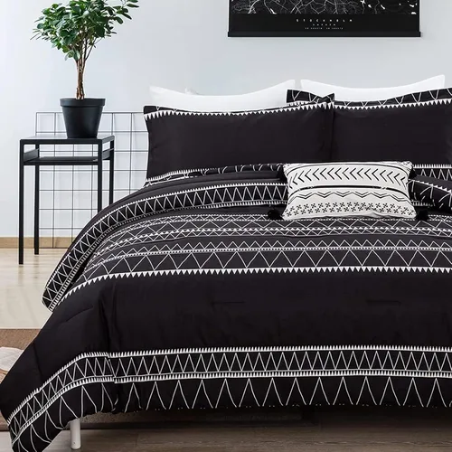 WONGS BEDDING Juego de edredón negro tamaño individual, reversible, bohemio, triangular, a rayas, alternativo, para cama individual, 2 piezas (1