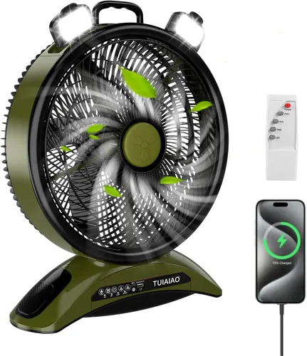 Miniatura 14 de Ventilador de campamento con batería de 45000 mAh con LED, aspas grandes de 12 pulgadas, ventilador portátil recargable de alta velocidad