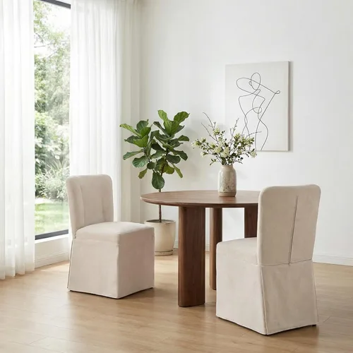 Juego de 2 sillas de comedor tapizadas, sillas de mesa de cocina, sillas de comedor modernas con marco de metal y tela de lino, color beige