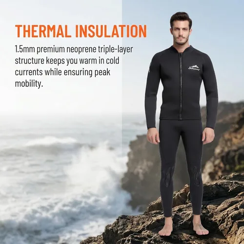 Miniatura 9 de Sbart Traje de neopreno prémium de 0.069 pulgadas para hombre, chaqueta superior de dos piezas + pantalones, mantiene el calor y comodidad, traje