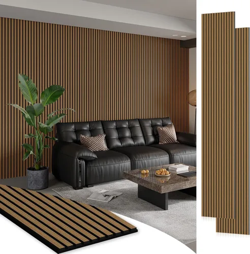 Miniatura 25 de SMARTSTANDARD 1 pieza panel de pared de madera de muestra, paneles de madera acanalada 3D para decoración de pared interior, paneles de madera Roble