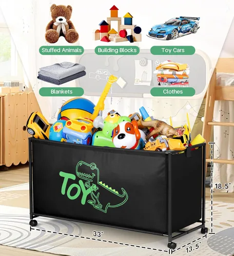 Miniatura 6 de MISSLO Caja grande de juguetes con ruedas, gran baúl de juguetes para niños, organizador de juguetes, 124L, color negro