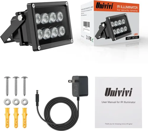 Miniatura 6 de Univivi Iluminador de infrarrojos de 90 grados de gran ángulo con 8 LED IR, luz infrarroja de 850 nm, iluminador de infrarrojos para visión