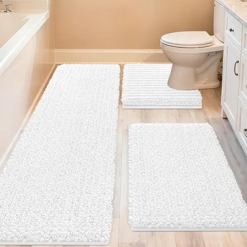 Miniatura 42 de ACCUMTEK - Juego de 2 alfombras de baño de lujo en color beige de 32"x20"+24"x17", alfombras de baño ultra suaves y gruesas absorbentes, alfombra