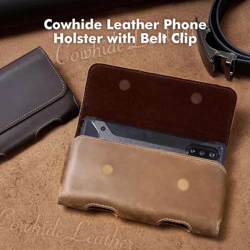 Miniatura 7 de Gcepls Funda de cuero para teléfono para iPhone 14, 15, 15 Pro, 16, 16 Pro, Galaxy S23, S24, marrón, funda para cinturón de cuero de vaca con clip