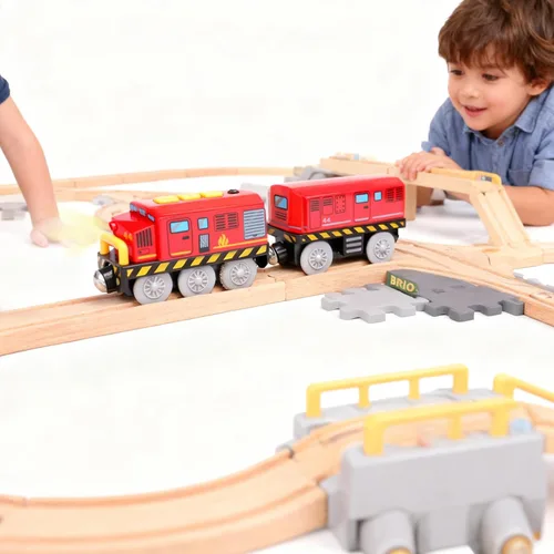 Miniatura 2 de Juguete de tren de locomotora a batería para pista de madera, camión de bomberos motorizado con luz y sonido, ajuste para tren Brio, regalo