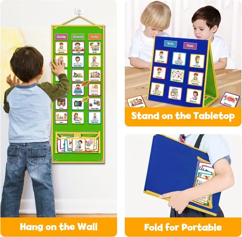 Miniatura 6 de Gran horario visual para niños, tabla de recompensa de tareas domésticas, tabla de rutina para niños pequeños, planificador semanal de doble cara