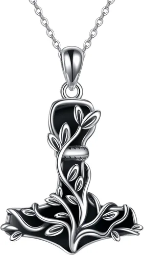 Thor Hammer Necklace 925 Sterling Silver Mjolnir Tree of Life Pendant Necklace Viking Vegvisir Jewelry for Women wife Mom