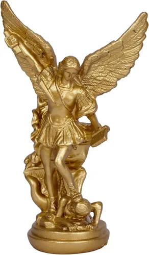 Estatua de San Miguel Arcangel de San Miguel, escultura de ángel de oro pequeña de 5.2 pulgadas para colección católica cristiana Dorado