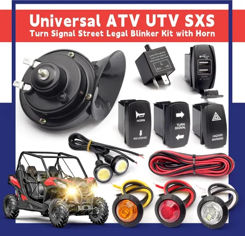 Miniatura 2 de Kit universal de señal de giro ATV UTV SXS para calle con intermitente, bocina de 110DB, luz de marcha atrás, interruptor basculante, USB, relé