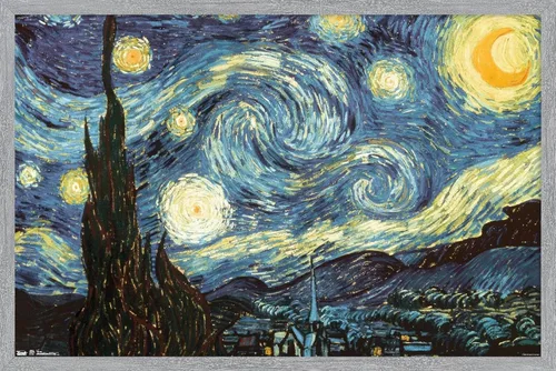 Miniatura 17 de Trends International Póster de pared The Starry Night de Vincent van Gogh, 14.725 x 22.375 pulgadas, versión enmarcada de madera de granero