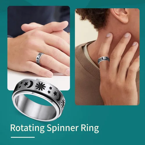 Miniatura 29 de Supcare Anillo giratorio para hombre y mujer, diseño nórdico/celta/luna, estrella, anillo giratorio con nombre personalizado, regalos para Navidad