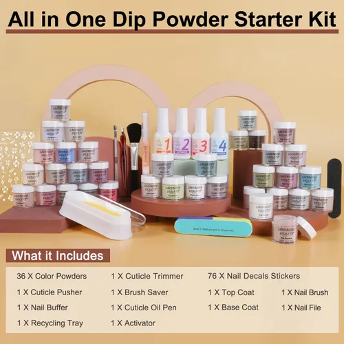 Miniatura 5 de LAVENDER VIOLETS Kit de Polvo para Uñas por Inmersión - 36 Colores Marrón Verde Azul Purpurina Reflectante con Conjunto de Líquido de Polvo