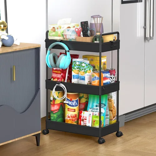 SOLEJAZZ Carrito de almacenamiento rodante de 3 niveles con ruedas, delgado para manualidades, uñas, maquillaje, aperitivos, arte, bebé, carrito